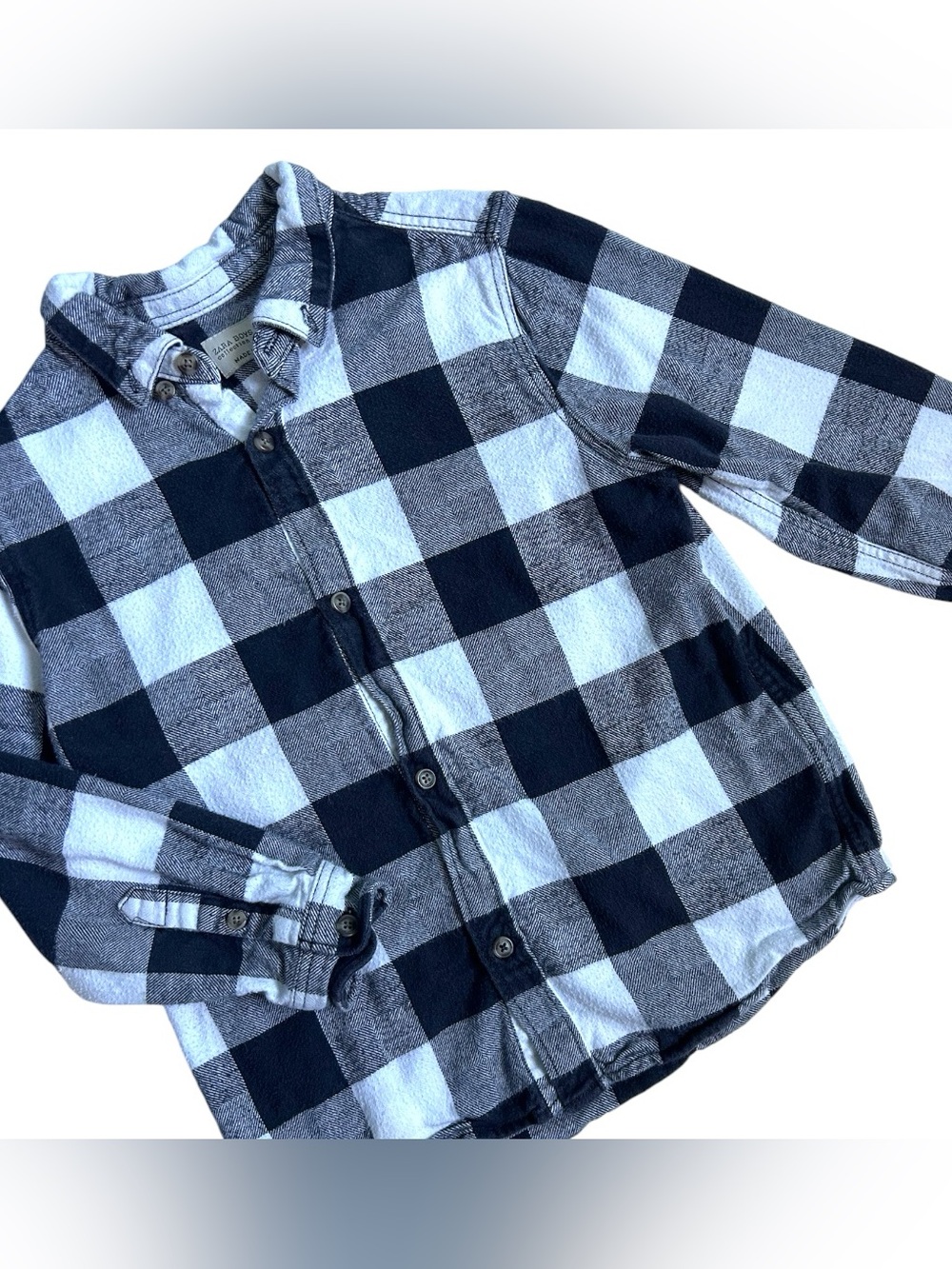 ZARA Boys Black Buffalo Plaid Button-Up Shirt